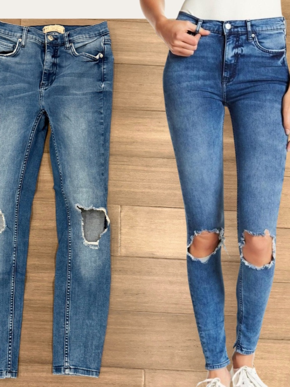 Free People High Rise Busted Knee Distressed Skinny Jeans Size 27